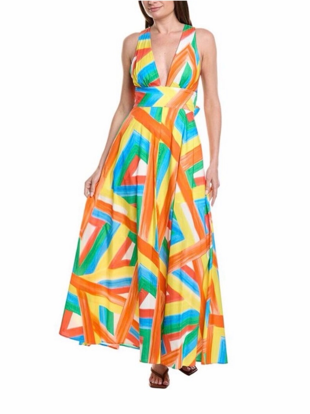 Catarina Multi Stripe Poplin Maxi Dress - Orange Multi / 4